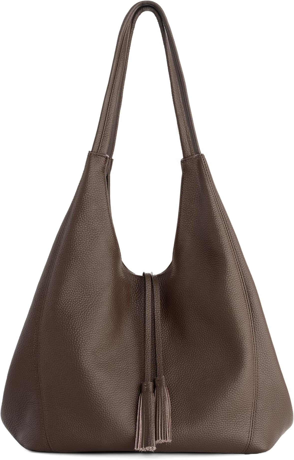 Soft Genuine Leather Slouchy Tote Bag for Women Casual Work Hobo Bags Shoulder Handbag Travel Purse with Tassel