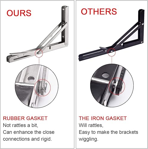 Miniatura 4 de YUMORE Soportes de estante plegables de 24 pulgadas, carga máxima: 330 libras de acero inoxidable resistente soporte de estante plegable para mesa