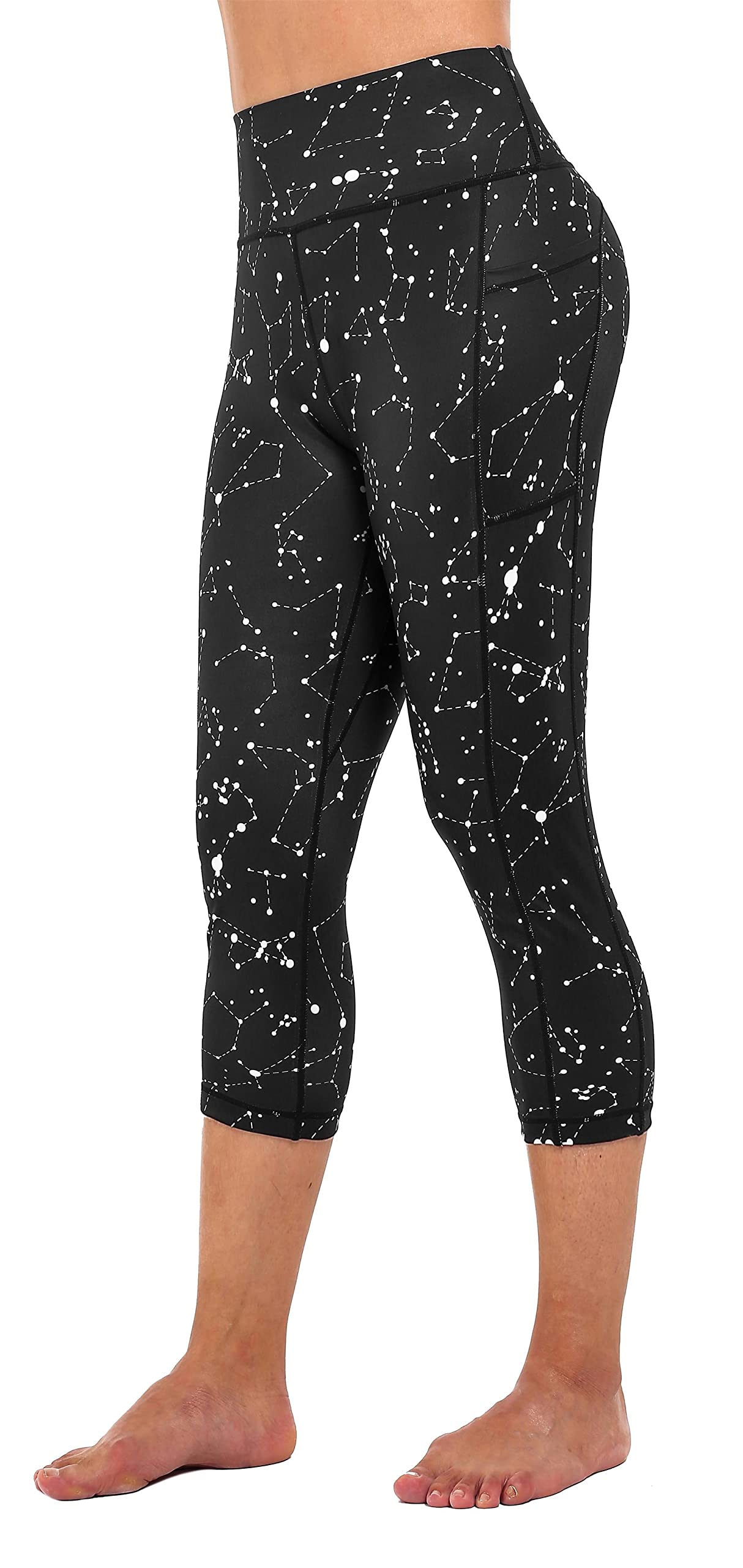 Sugar PocketWomen's Yoga Capri Leggings Fitness Tights Workout Print Gym Capri Leggings Side Pocket