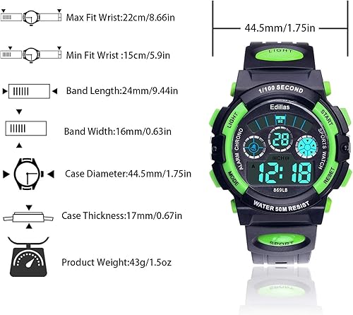 Miniatura 4 de Edillas Relojes digitales para niños, 7 colores, luces LED, 164.0 ft, impermeables, para niños, estudiantes, adolescentes, deportes al aire libre,