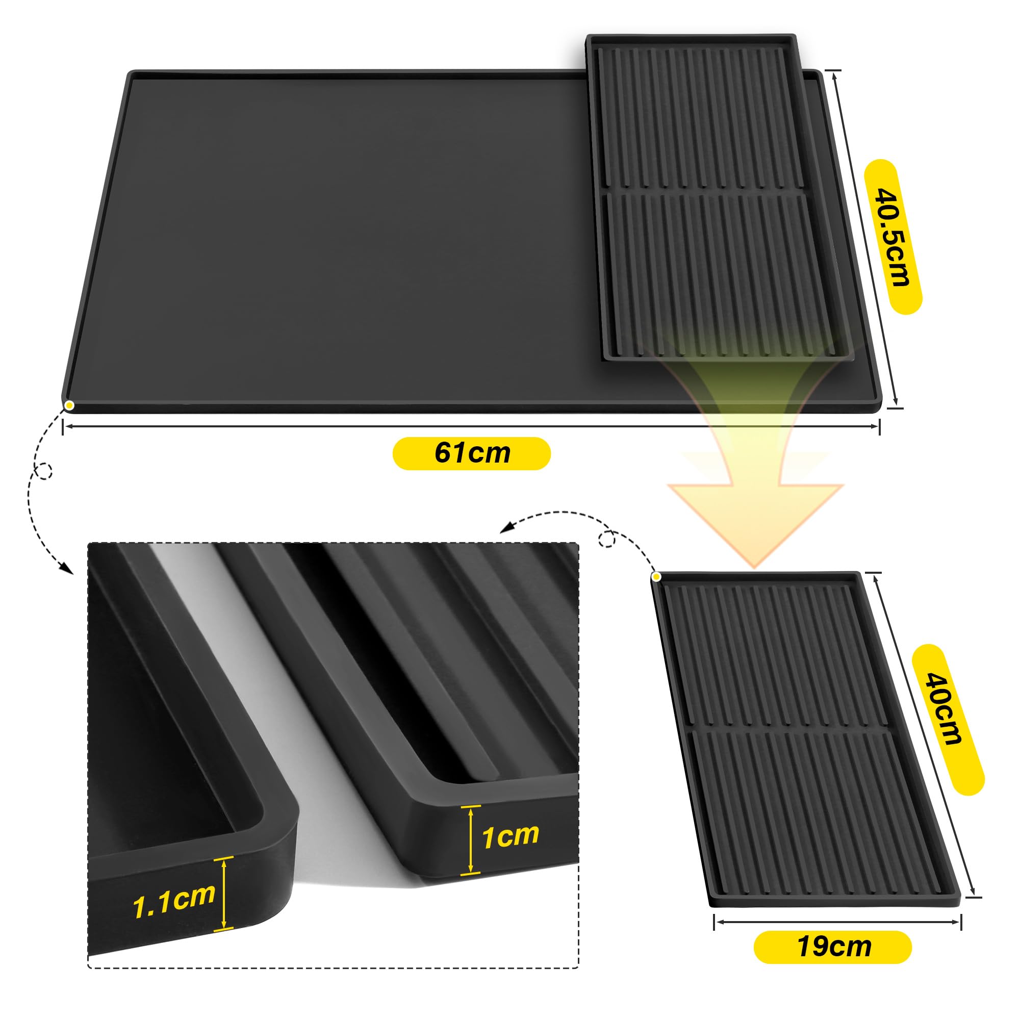 Large Silicone Mat Under Coffee Machines 40.5x61cm with Raised Edges Stackable 19x40cm, Multi-Functional Base Mat - Image 2