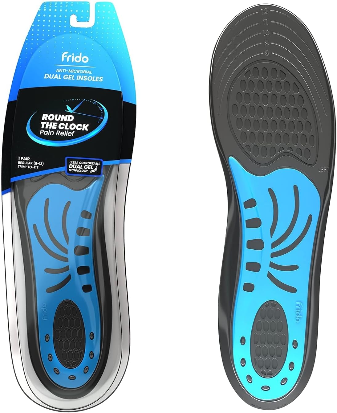 Frido Dual Gel Heavy Duty Trimmable Insoles | For Loose Shoes or Replacing Existing Insoles | Thick Shoe Inserts | Extra Comfort and Support | Proudly Made in India | (Size 8-13 UK) - Pack of 1 Pair