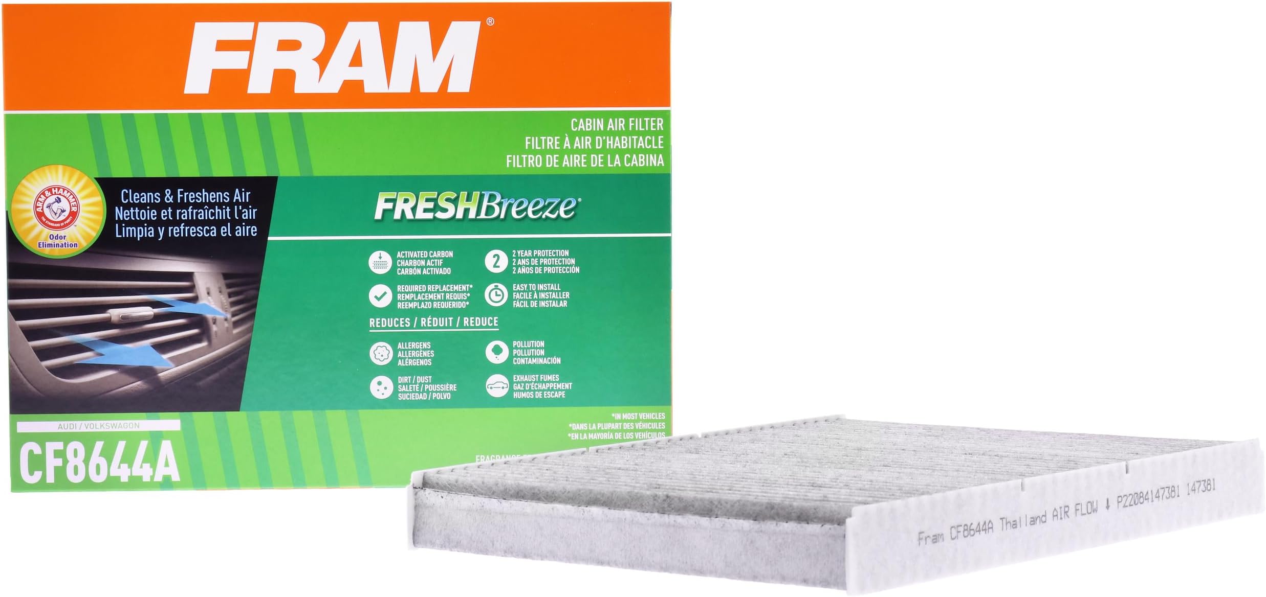 FRAM Fresh Breeze Cabin Air Filter CF8644A with Arm & Hammer Baking