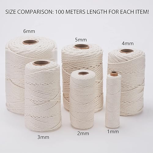 Miniatura 6 de Cuerda de macramé de 0.157 in de 300 yardas Cuerda de algodón beige natural resistente para hamacas al aire libre, decoración de granja y nudos