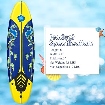 Giantex Surfboard, 6 Ft Stand Up Surfing Board w/ 3 Detachable Fins, Safety Leash, Non-Slip Lightweight Foam Surfboard for Kids, Teenager, Adults