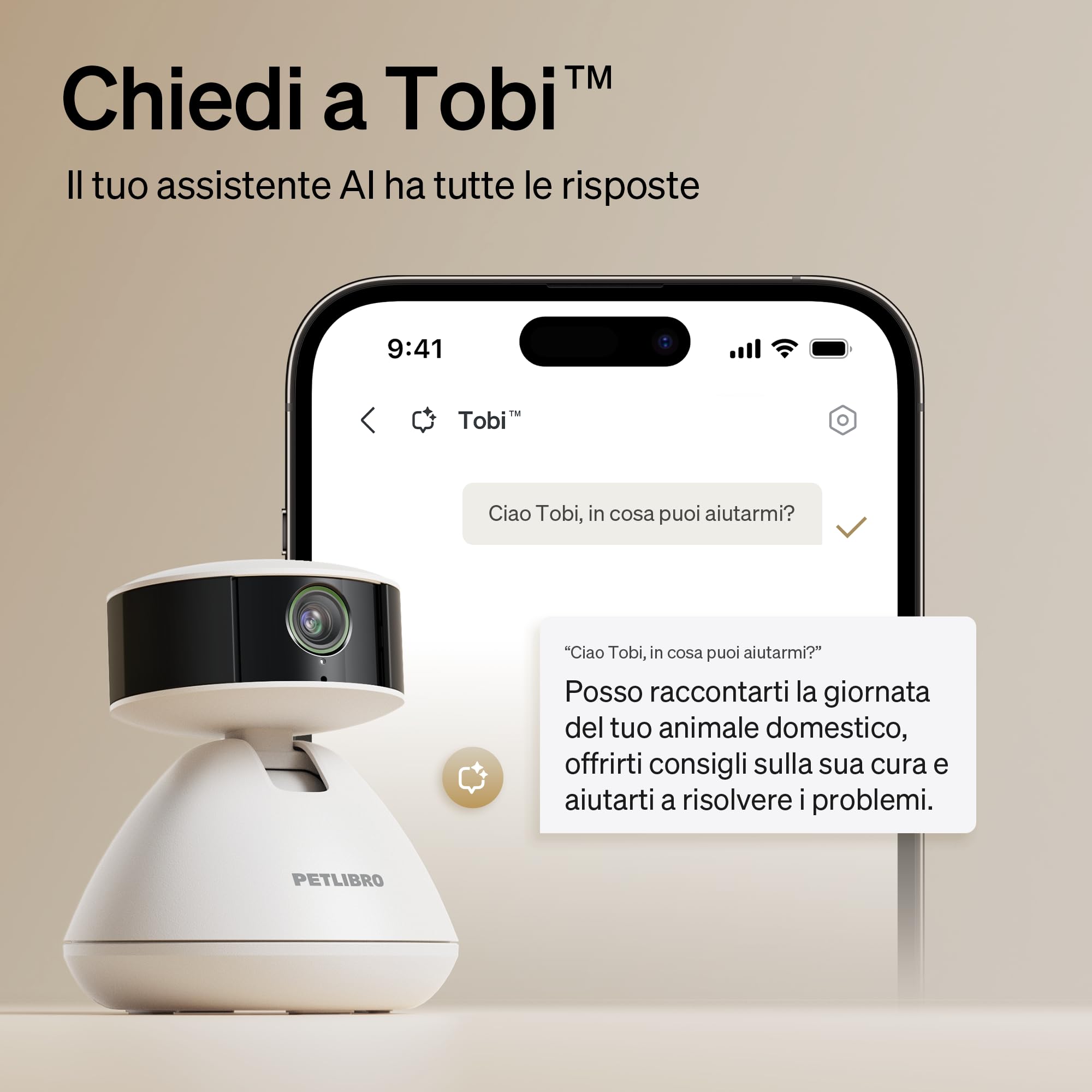 PETLIBRO Telecamera per animali domestici con app, telecamera per cani HD a 360°, controllata dall'intelligenza artificiale, per interni per il riconoscimento multi-animale, monitoraggio dell'attività