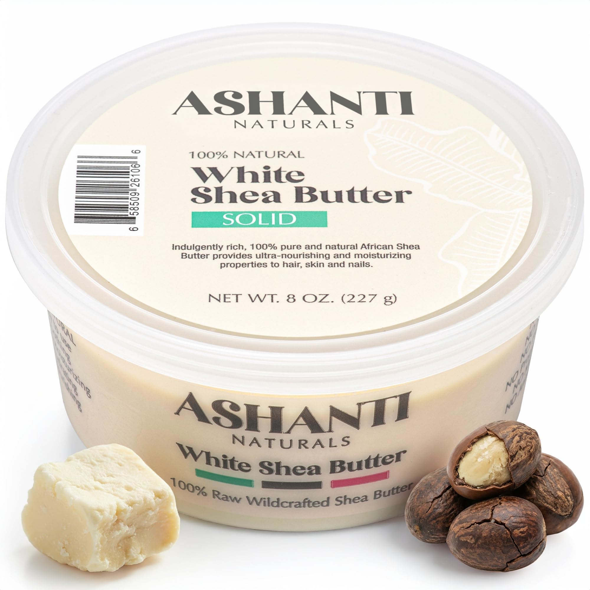 White Solid Raw Shea Butter | Unrefined African Shea Butter | Moisturizer for Dry Skin, Face & Hair | Easy Application - 8 oz