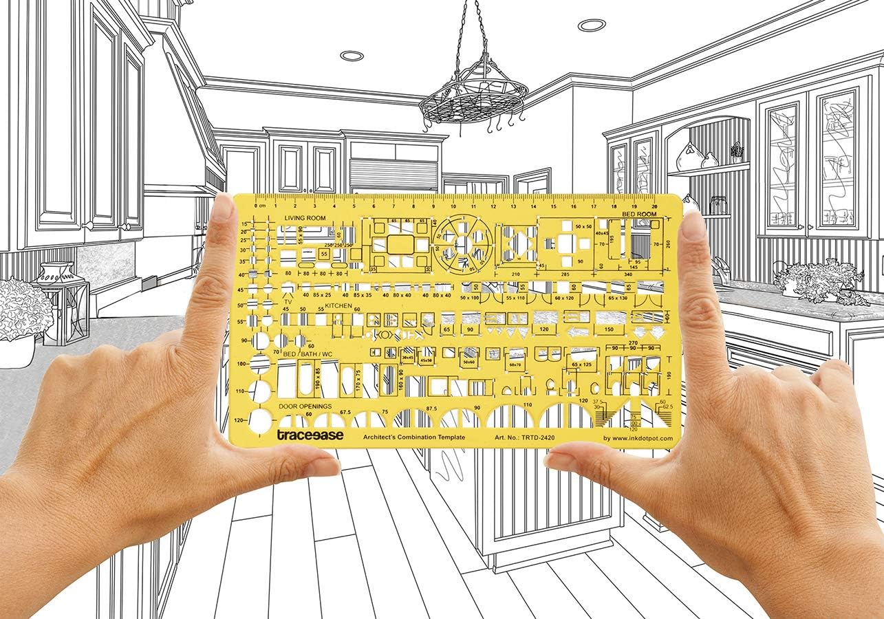Traceease 6 Pieces, House Plan- Interior Design & Furniture Templates for Kitchen/Bed/Bath- Drafting Tools- Architecture Stencils