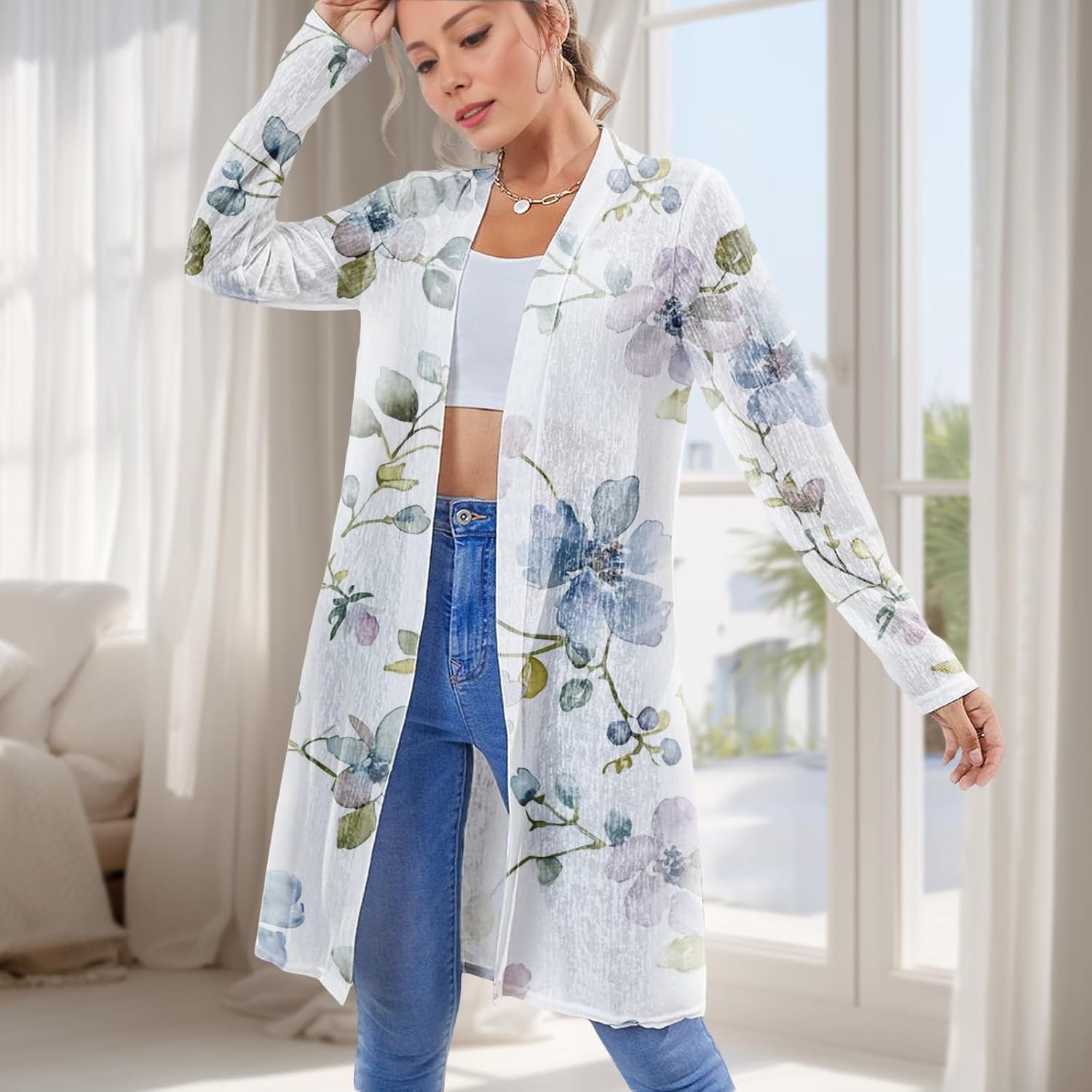 Long Beach Cover Ups For Women Lightweight Boho Basic Open Front Long Sleeve Cardigan For Women Hawaiian Beach Wear - Image 2