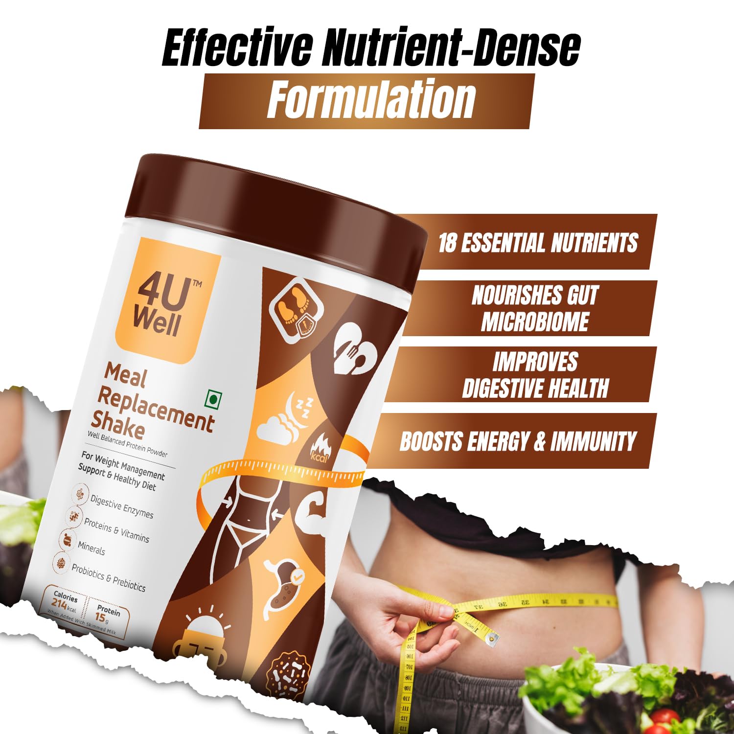 4UWell Meal Replacement Shake | Chocolate Flavour | Balanced Nutrition with 18 Vitamins & Minerals | Supports Energy, Metabolism & Active Lifestyle | Easy to Digest Powder, 500g — Amazon image 7