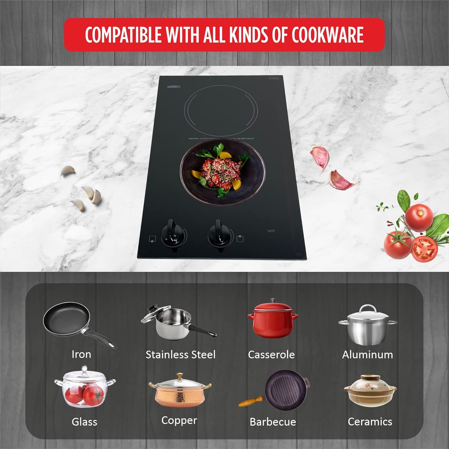 Summit 15" 2 Burner Electric Cooktop. 115 Volt Radiant Cooktop, ADA Compliant, Black- CR2110TK15