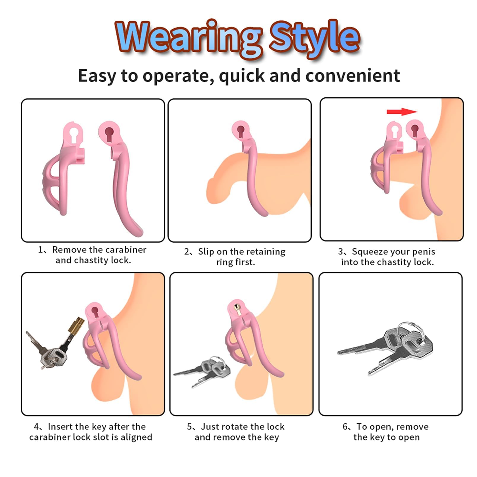 Jaula de castidad transpirable Starlight para hombres con 4 anillos para el pene. Diseño de ángulo amplio. Jaula para el pene. Juguetes sexuales invertidos (Pink)