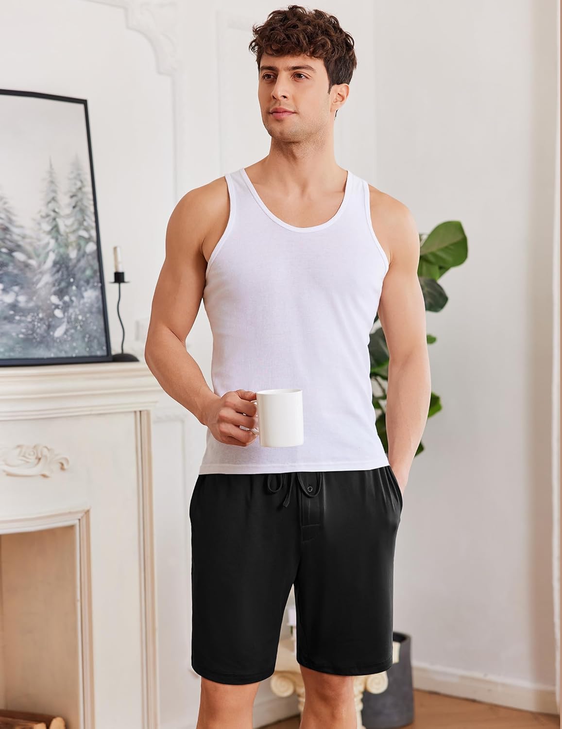 Ekouaer Men's Pajama Shorts Soft Sleepwear Bottoms Elastic Waistband Loungewear Breathable Men Shorts with Pockets - Image 5