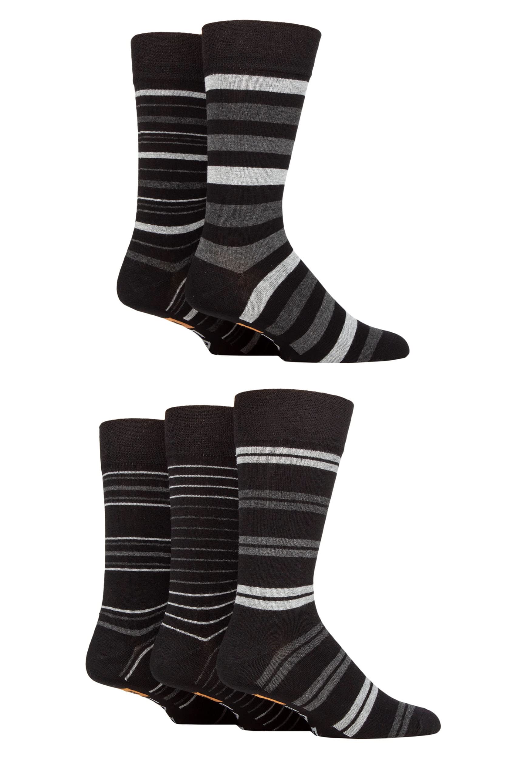 Farah Men's Black / Charcoal / Grey Stripe Argyle, Patterned And Striped Bamboo Socks Pack Of 5 Black/Charcoal/Grey Stripe 6-11