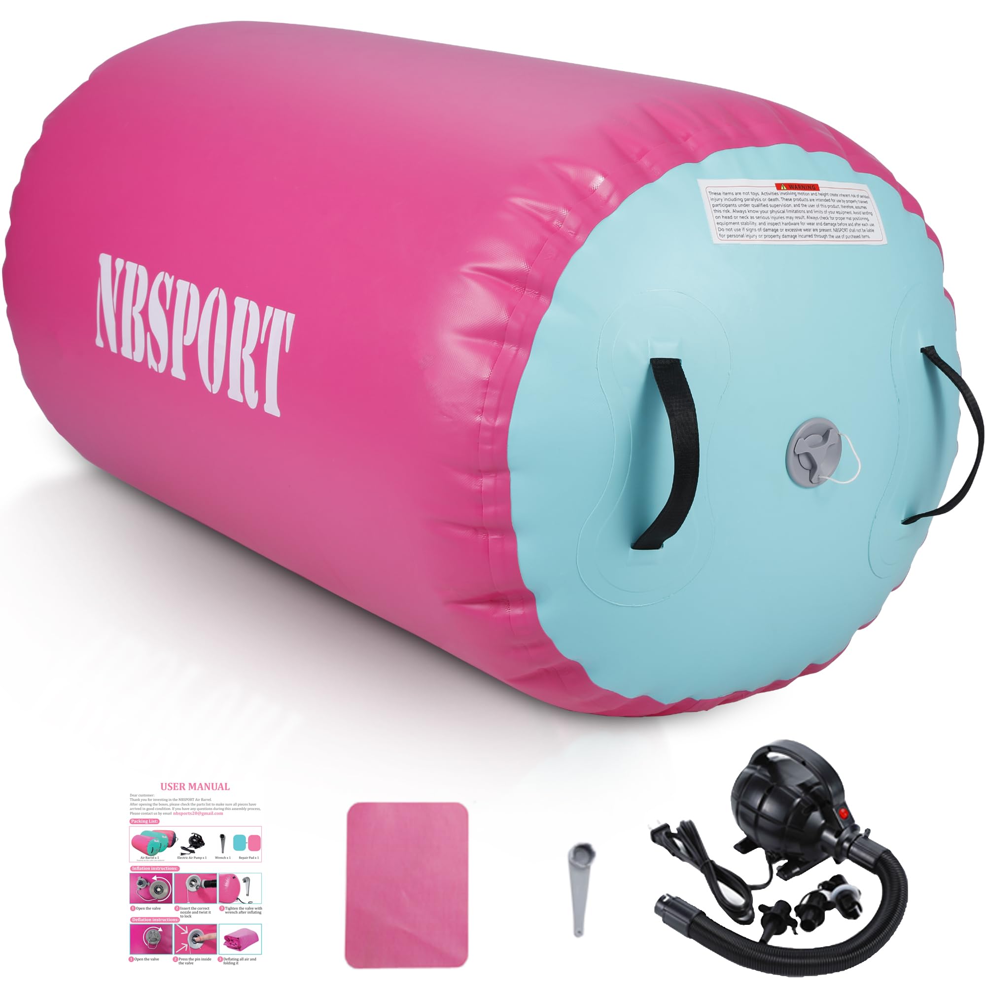 Air Barrel - Air Roller Gymnastics Barrel for Back Handspring Trainer, Air Track Tumble Mat with Pump for Gym Training/Yoga Balance Exercise/Cheerleading/Home and Outdoor Use