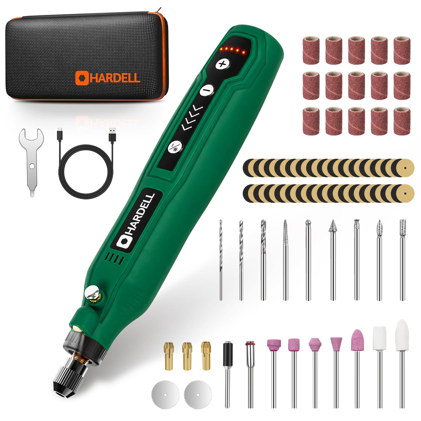 HARDELL Mini Cordless Rotary Tool Kit, 69 Accessories Precision Engraving Tool with 5-Speed Control, USB Rechargeable Craft Tool with LED Light for Sanding, Polishing, Grinding & DIY Projects