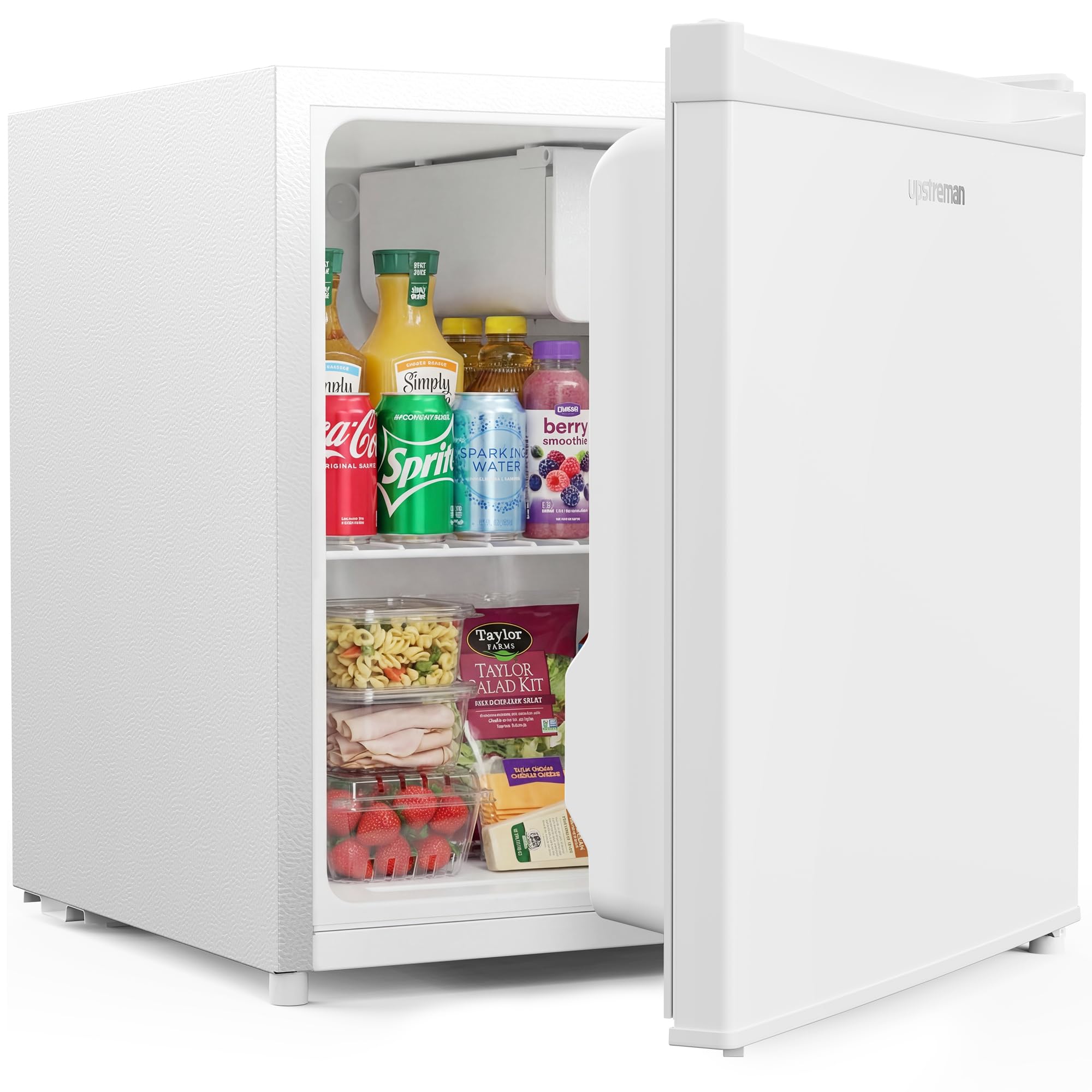 Upstreman Mini Kühlschrank 46L mit Eisfach, Temperaturregelung, Energiesparend, Leise, Kühlschrank Klein für Wohnheim, Büro, Schlafzimmer, Weiß-FR17