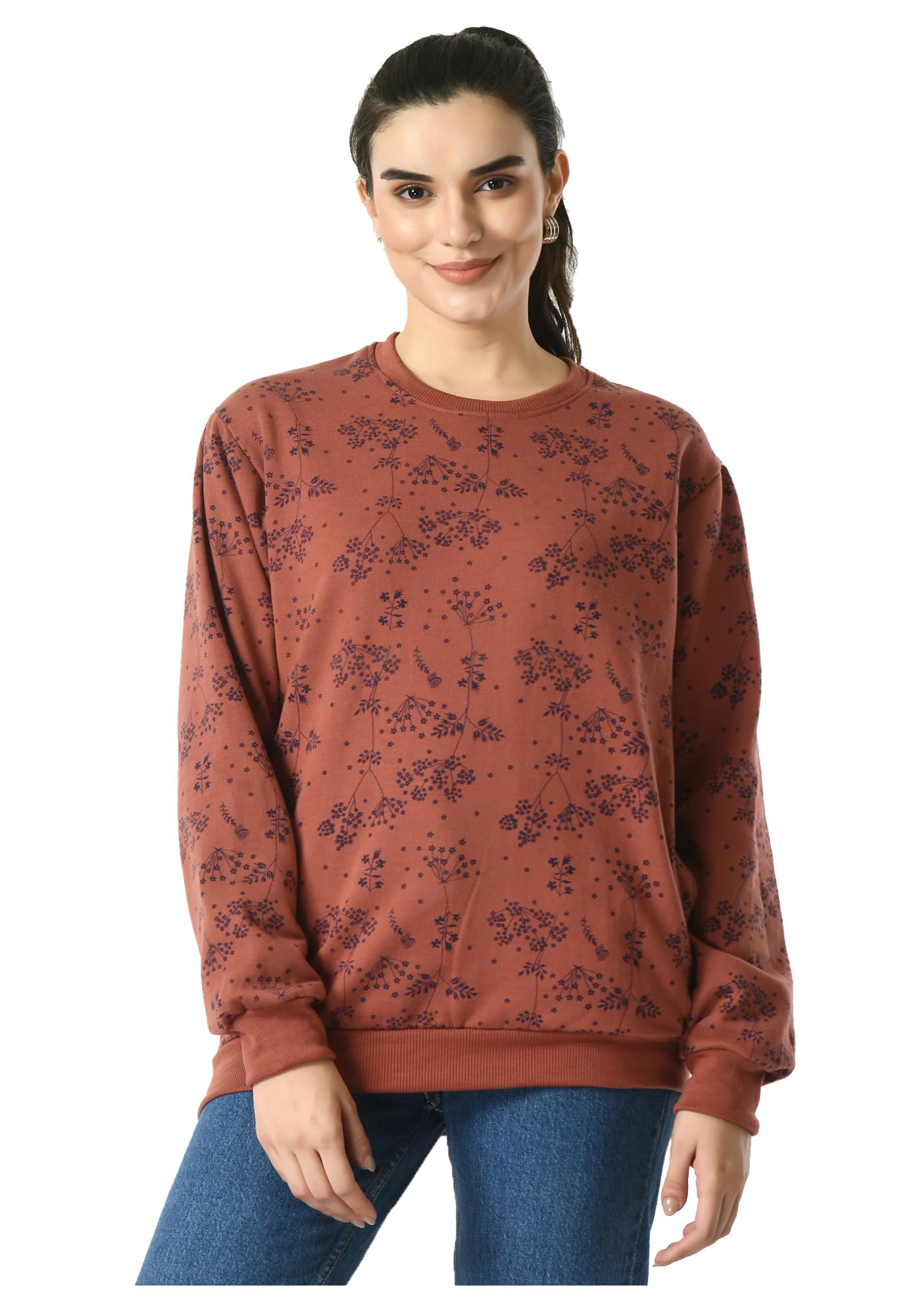 Women Printed Fleece Winter Sweatshirt Full Sleeve Round Neck Warm Pullover Both Side Pockets Regular Fit Casual Winter Wear-image-37