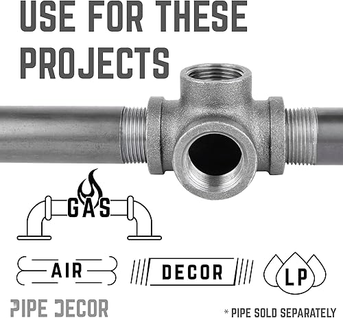 Vista 110 de PIPE DECOR - Codo de salida lateral de 1/2 pulgada, accesorios de hierro maleable negro para tuberías, pezones y accesorios estándar de 1/2 pulgada