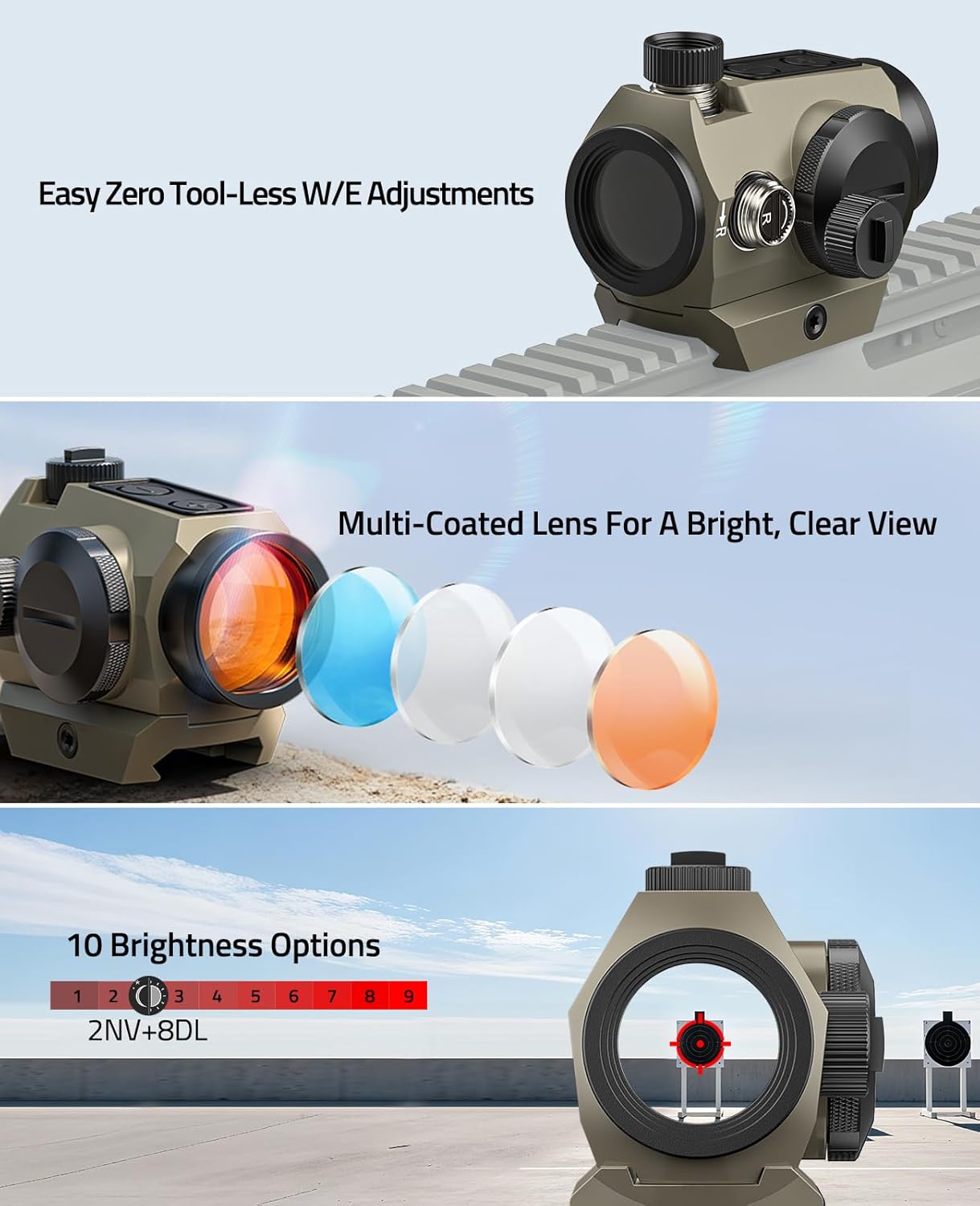 CVLIFE Multiple Reticle Red Dot Sight, Motion Awake Red Dot & Circle, 1x20mm Optics Scope with Absolute Co-Witness Riser and Low Mount for 21mm Picatinny, IPX7 Waterproof & Fogproof, 50,000H Runtime