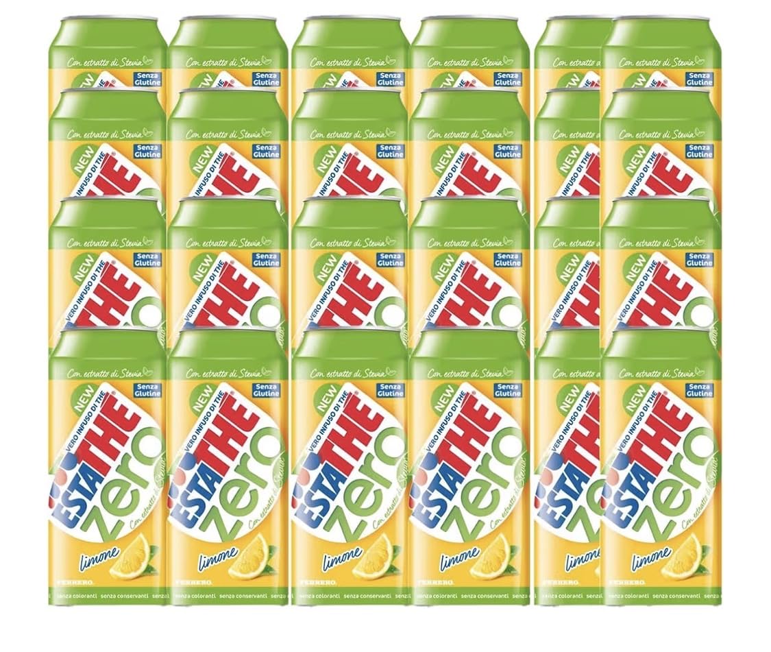 Estathé Zero Limone - Tè Freddo, Senza Zucchero, con Vero Infuso di Foglie di Tè e Succo di Limone, Bevanda Analcolica Senza Glutine, 24 Lattine da 330ml