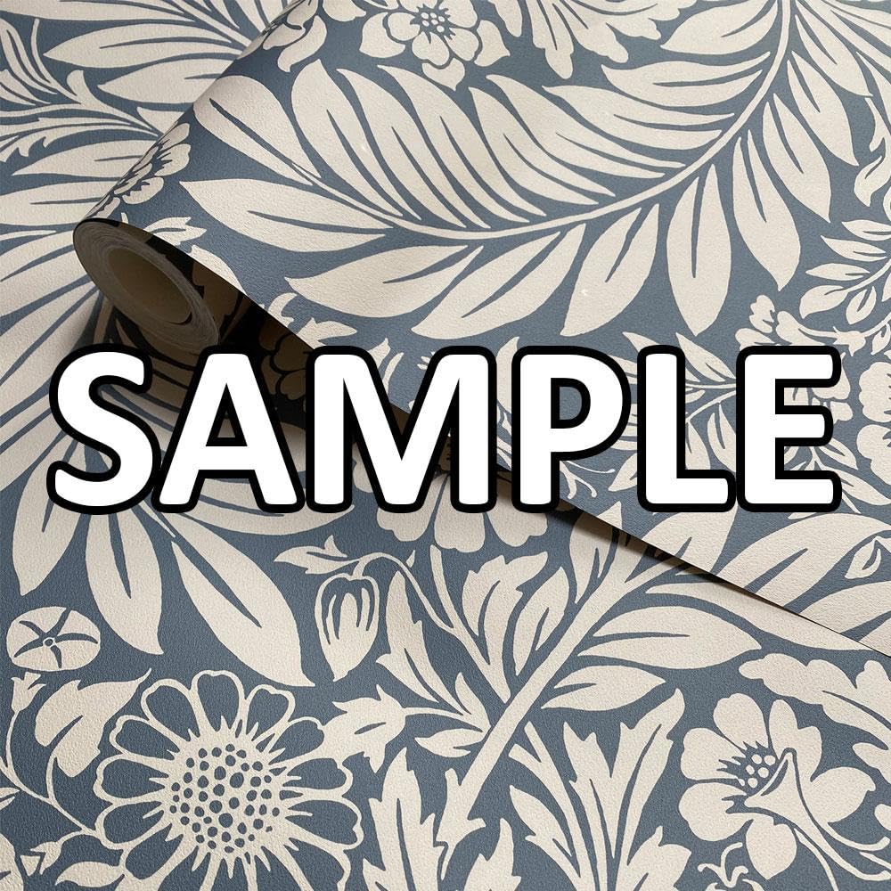 World of Wallpaper Florence Leaf Floral Wallpaper Sample - Living Room, Lounge, Bedroom, Hallway, Feature Wall Paper Blue/Cream 726 Sample