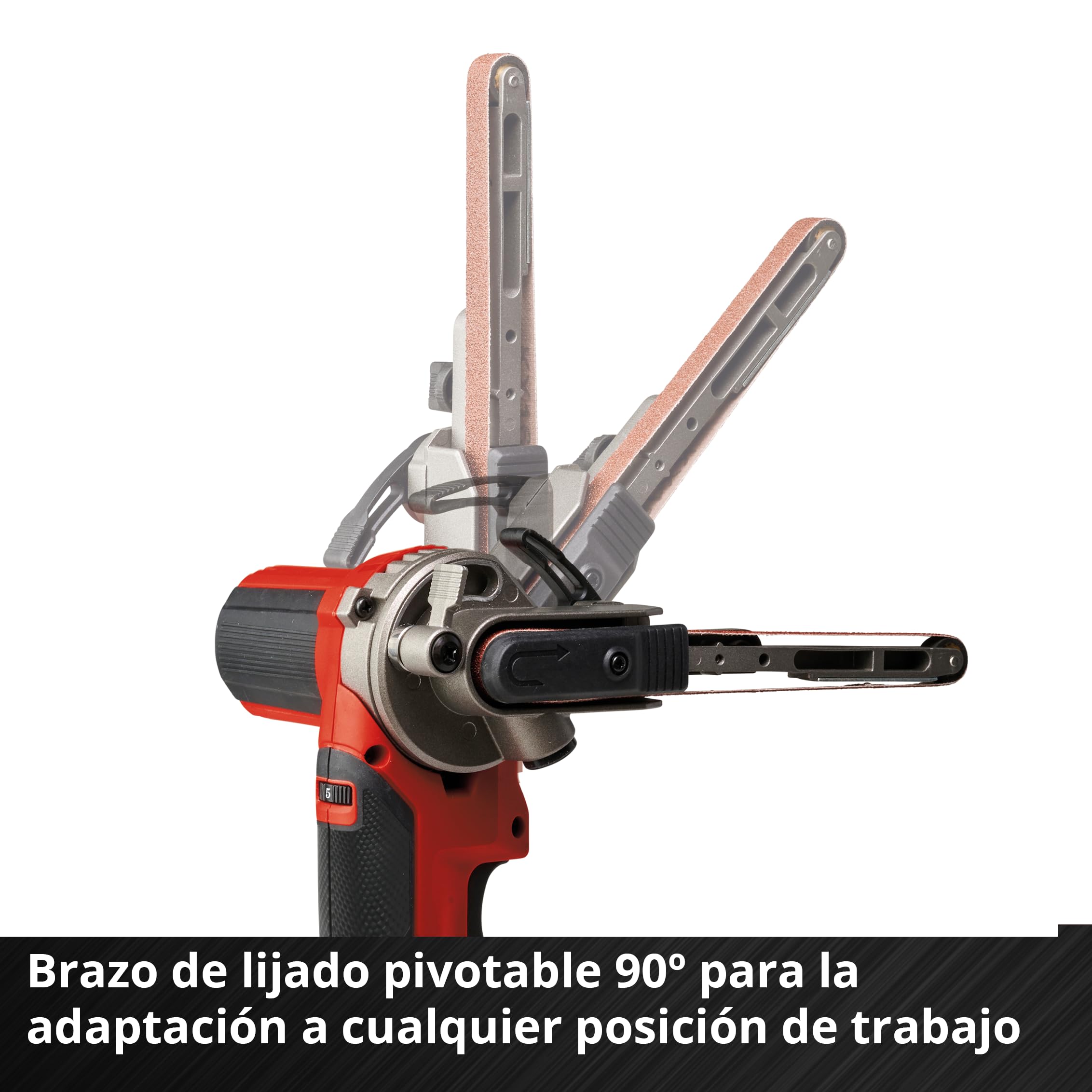 Einhell Lima de cinta con batería TE-BF 18 Li-Solo Power X-Change (18 V, velocidad hasta 1700 m/min, 2 brazos de lijado de 9 mm y 13 mm, incl. 12 cintas abrasivas, sin batería)