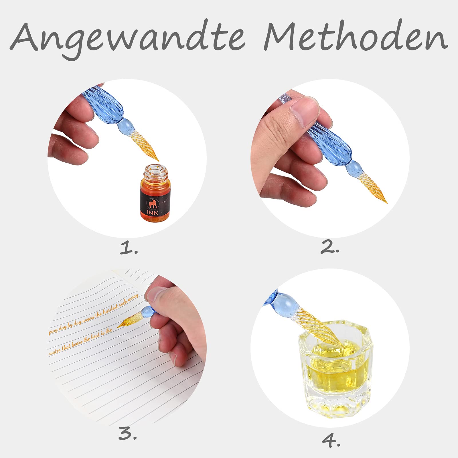 GOLDGE Federhalter aus Glas, 19PCS Glasstifte Set Kalligraphie Glasfederhalter mit Glasstifte Bunte Tinten Glasstifthalter Stifthalter für Unterschrift Handschrift Dekorationsgeschenk