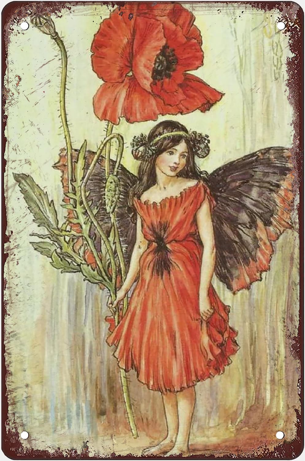 Kwqdozf As Pic Vintage Metal Tin Sign Poppy Fairy Wall Art For Home Kitchen, 8X12 Inch