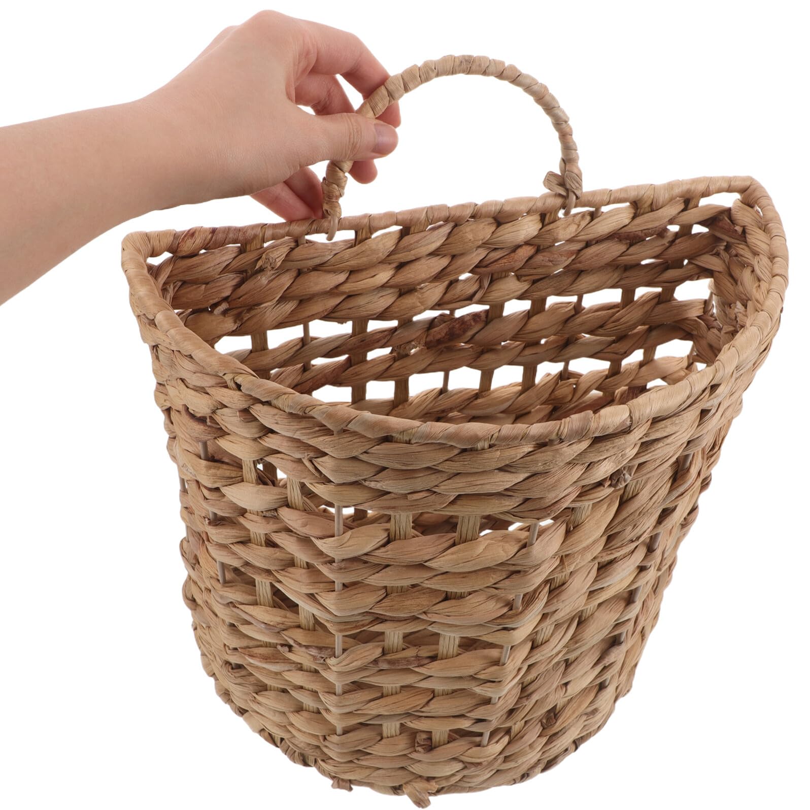 Cesto in Paglia Intrecciata a Mano Semicircolare da Appendere al Muro, Organizer Versatile per Riviste e Posta con Design Rustico Naturale, per Soggiorno e Giardino