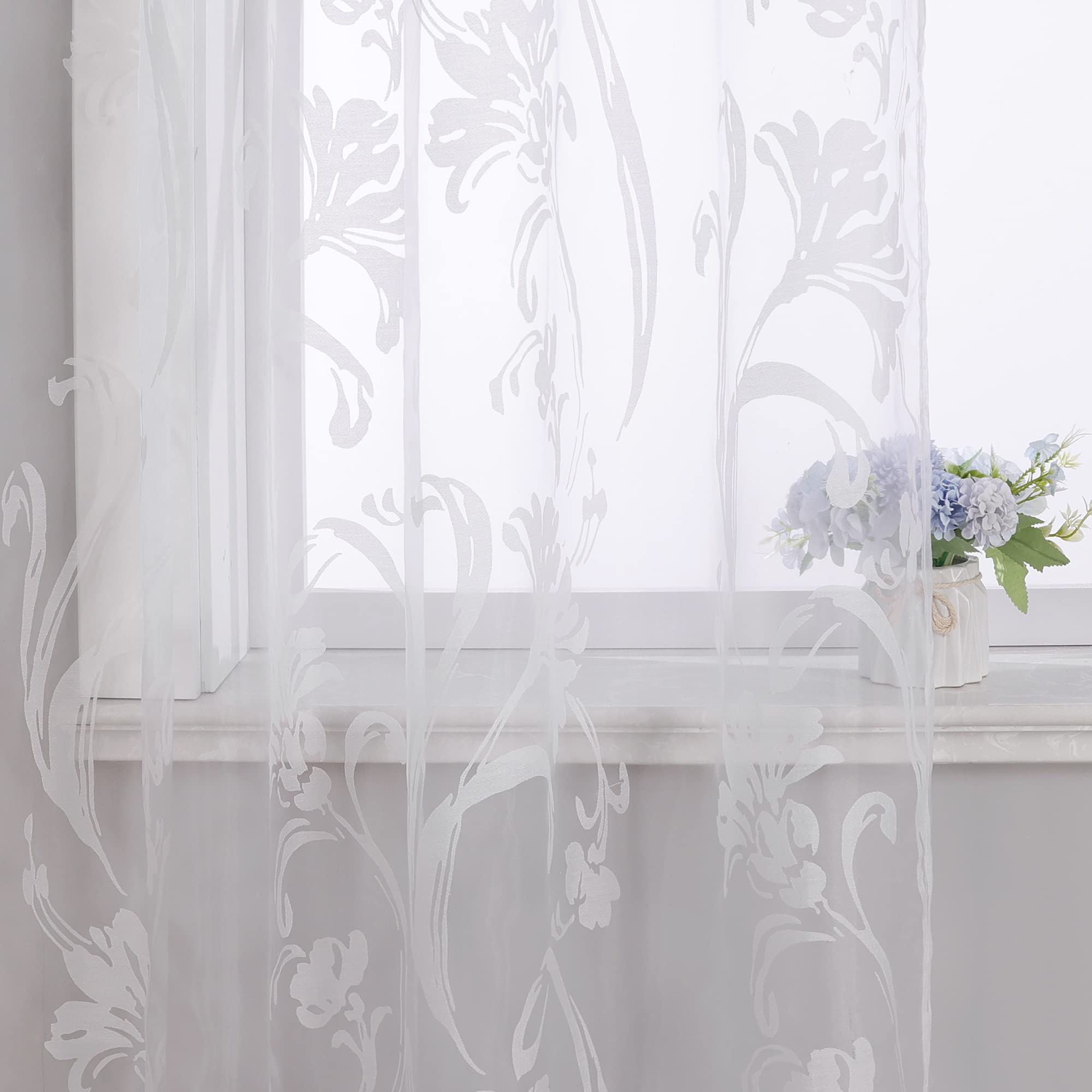Voile Gardine mit Schlaufen Vorhang Ausbrenner Muster Transparente Gardinen Wohnzimmer Schlafzimmer Gardinenschals Weiß BxH 140x245cm 1 Stück