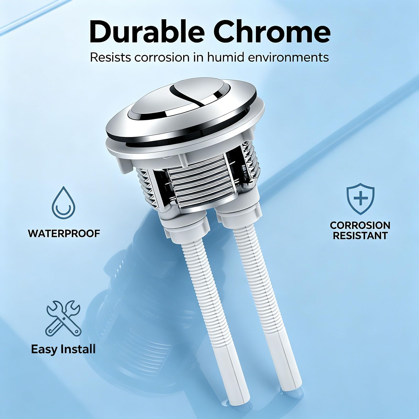 Botón Cisterna WC Universal, Doble Descarga, Kit Repuesto Pulsador, Compatible Diámetro 3,7-4,4cm, Diseño Plata