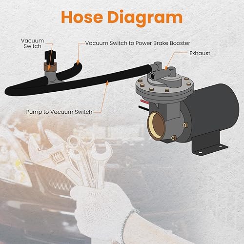 Miniatura 6 de maXpeedingrods 28146 Bomba de vacío de freno eléctrica, 18 a 22 pulgadas, juego de bomba de vacío eléctrica para elevador de freno de 12 V