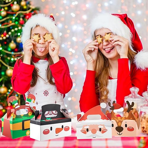 Miniatura 8 de Paquete de 24 cajas de regalo de Navidad, cajas de regalos de fiesta de Navidad con asa, Papá Noel, elfo, muñeco de nieve, reno, dulces, cajas de