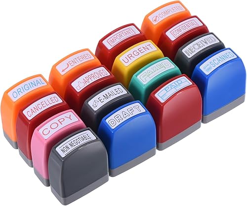 Miniatura 1 de PATIKIL Juego de sellos de oficina autoentintados, paquete de 16 sellos de mensaje preentintados, sello de goma recargable para oficina y hogar,