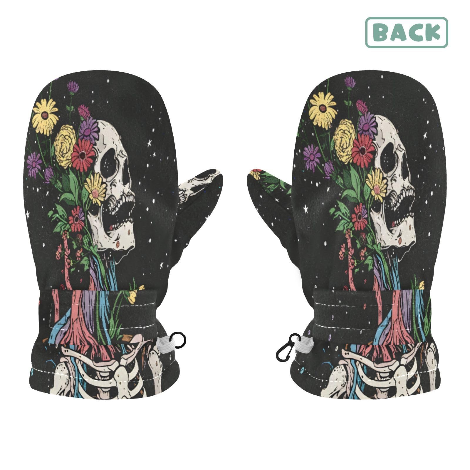 Kid's Winter Gloves Children Warm Gloves Skeleton Holding Flowers for Boys Girl Age 2-4 Years