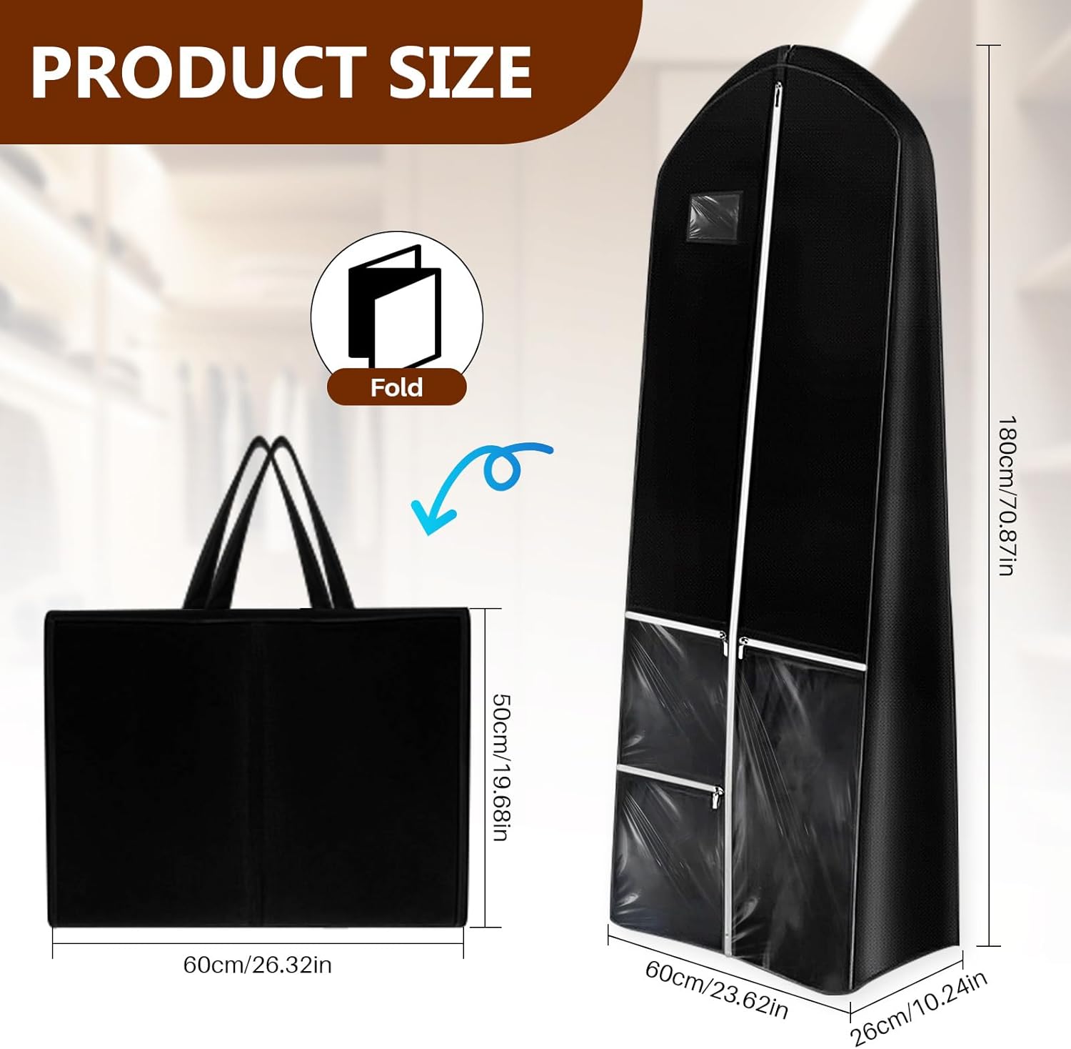 Dress Garment Bags, Black, 70'' Long for Travel