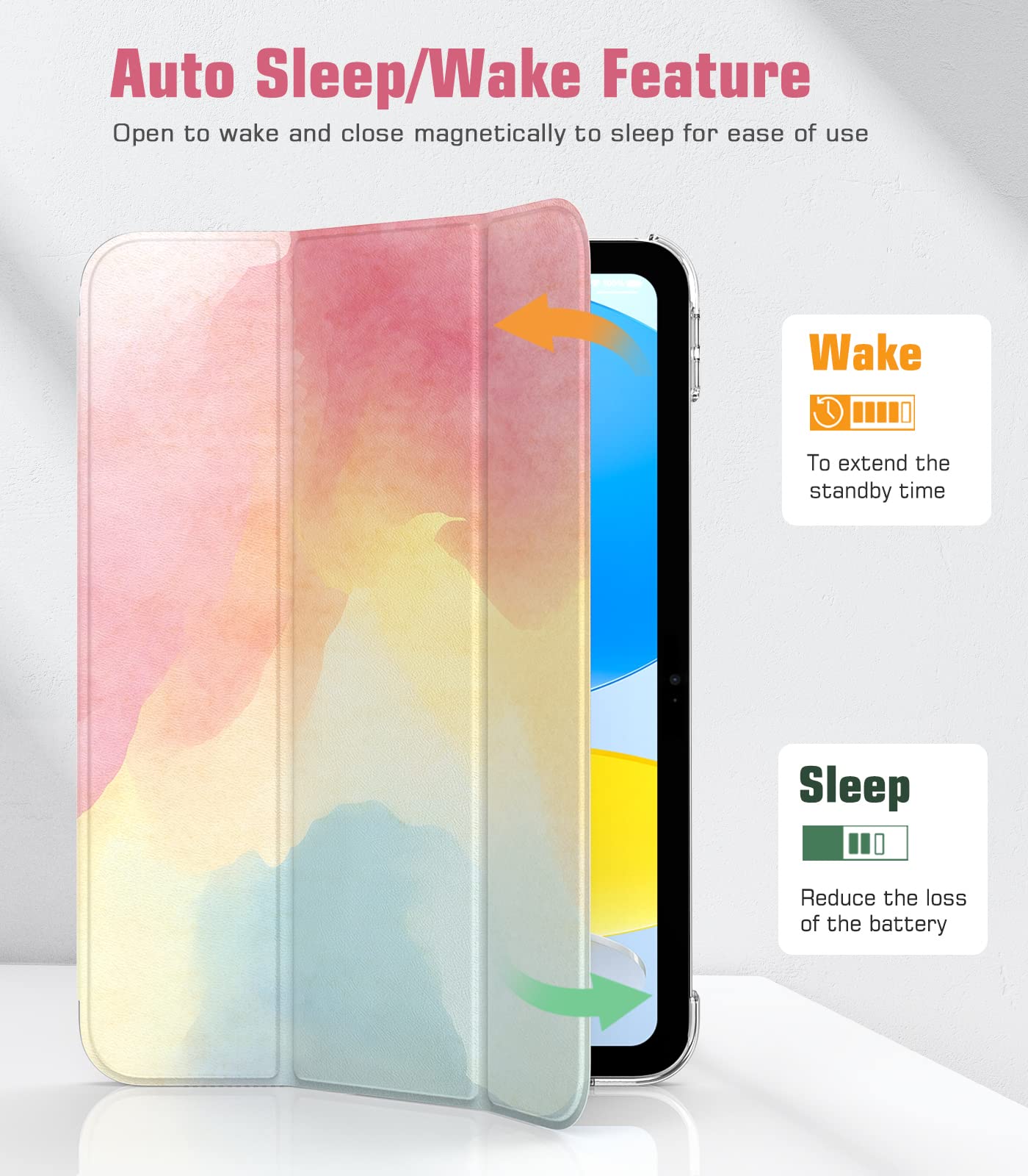 TiMOVO Cover Custodia Compatibile con iPad 10 Generazione 10,9" 2022, iPad 10 Cover con Retro in PC Rigido Semi-Trasparente, Funzione di Auto Sveglia/Sonno, Arcobaleno