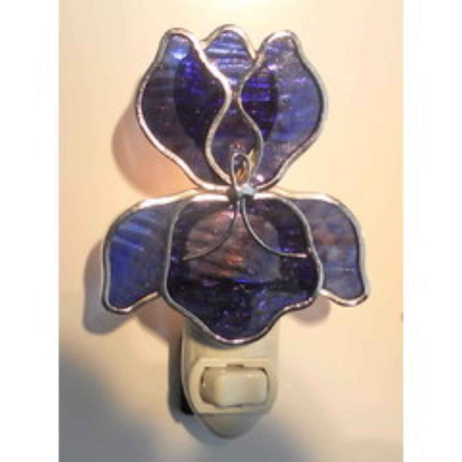 JGS Purple Iris Night Light Made from Real Glass with Silver Finish 5W Bulb Included Standard Plug-in Base