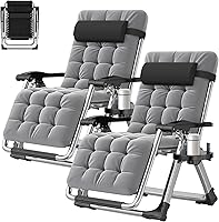 Vista 23 de ABORON Silla de gravedad cero mejorada con cojín para reposabrazos, sillas plegables de lona de primera calidad para exteriores, sillas de patio