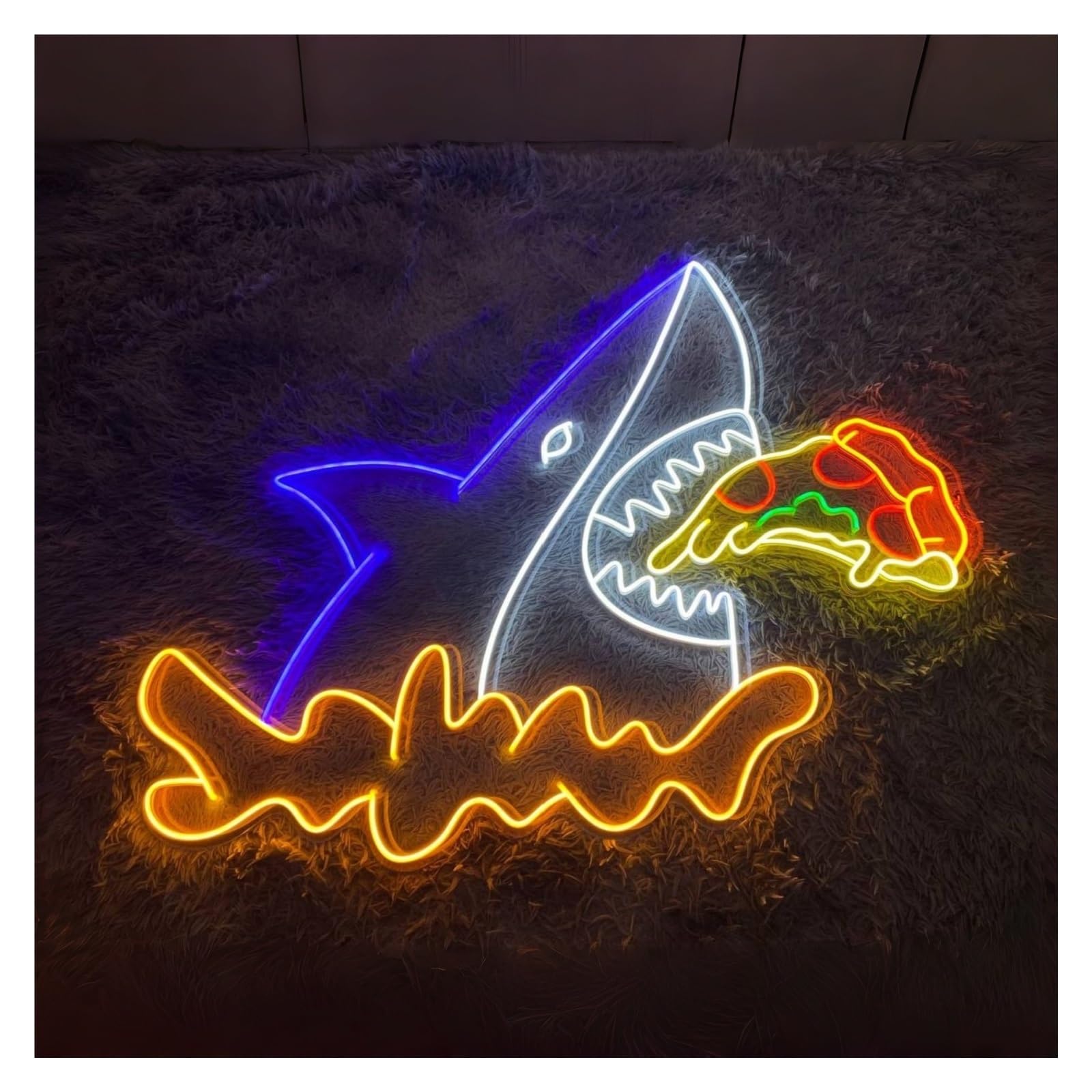 Hanging Art Neon Signs Shark Eating Pizza Neon Sign LED Light Dimmable For Kitchen Food Store Restaurant Wall Art Decor 63cm