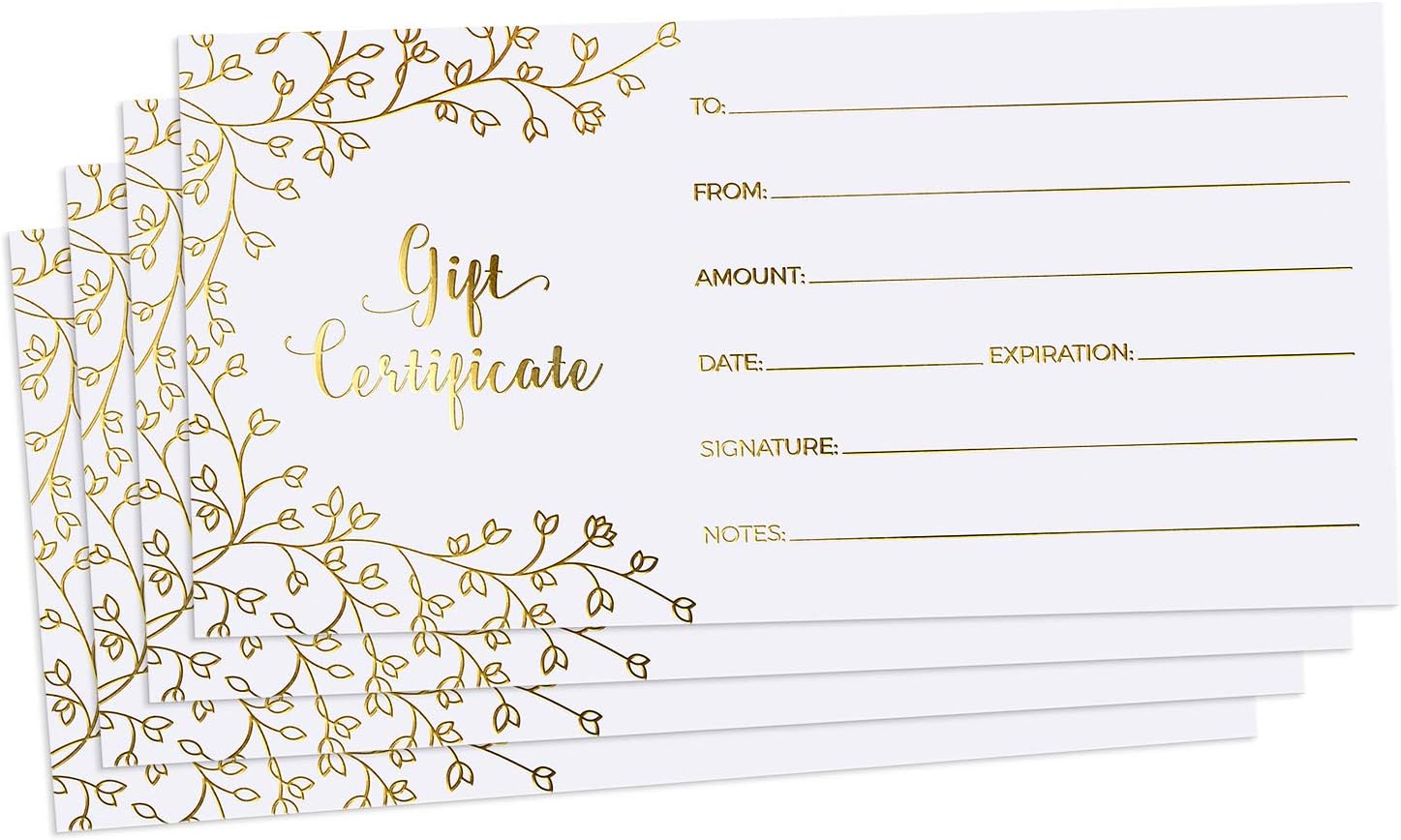 Blank Gift Certificates – Great For Small Business, Restaurant, Spa, Makeup, Hair Beauty Salon