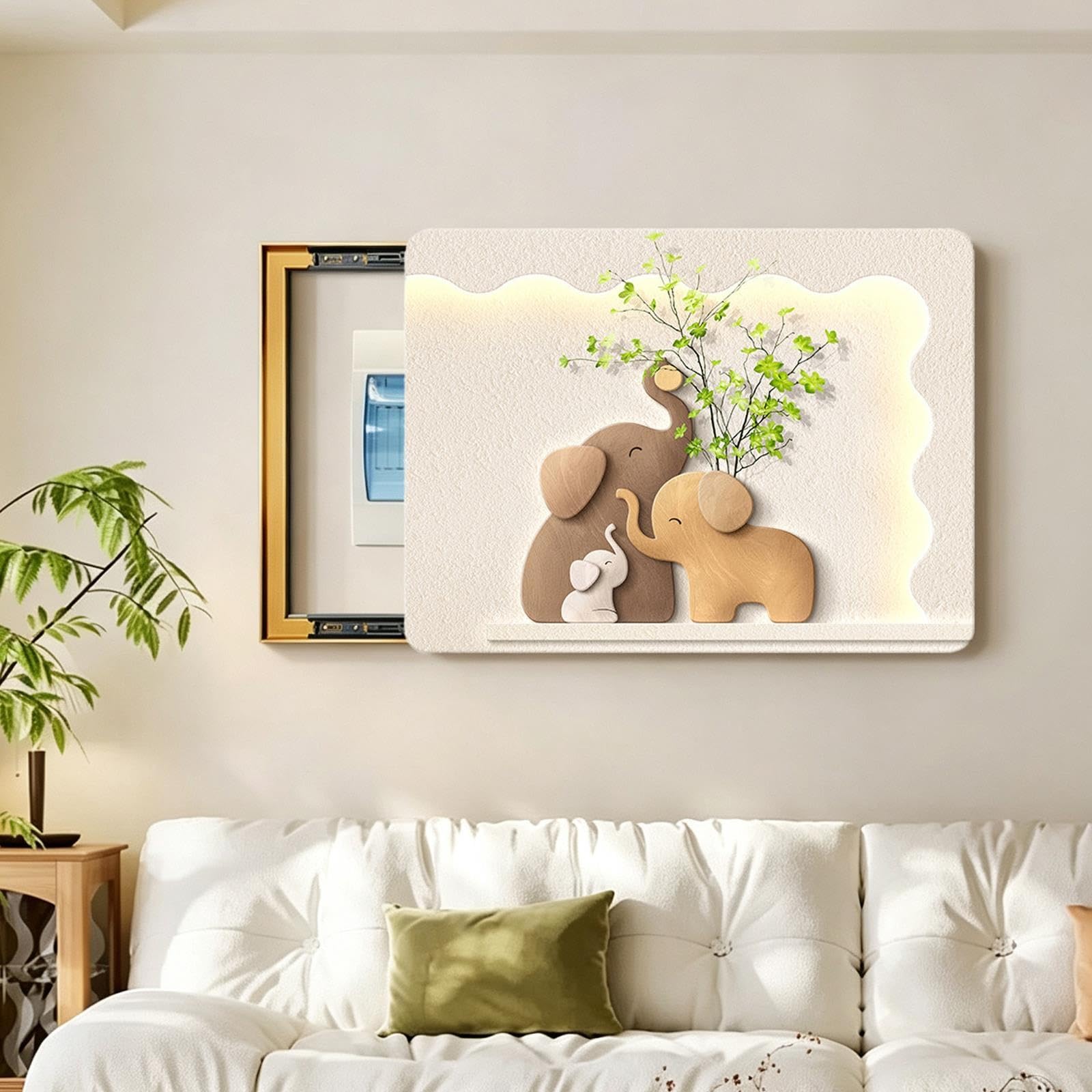 Tapa Cuadro Electrico Decorativa, Cuadro Mural Elefante Salón Entrada
