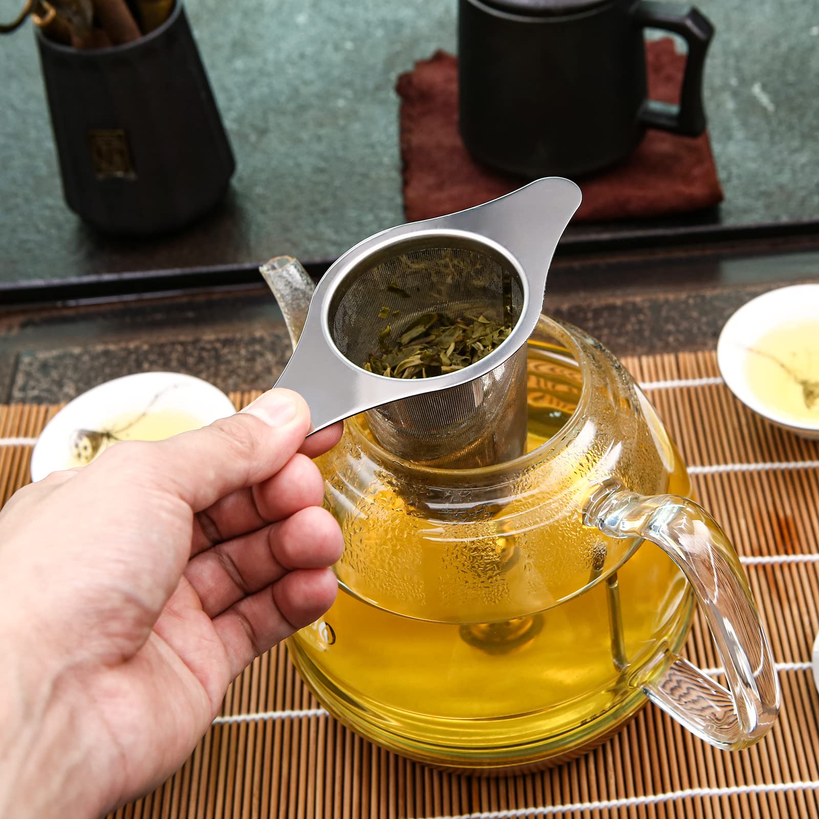 2pc Filtro per tè in Acciaio Inox con Coperchio, infusore per tisane, infusione, per the sfuso,colino/Tazza/Teiera/Bollitore