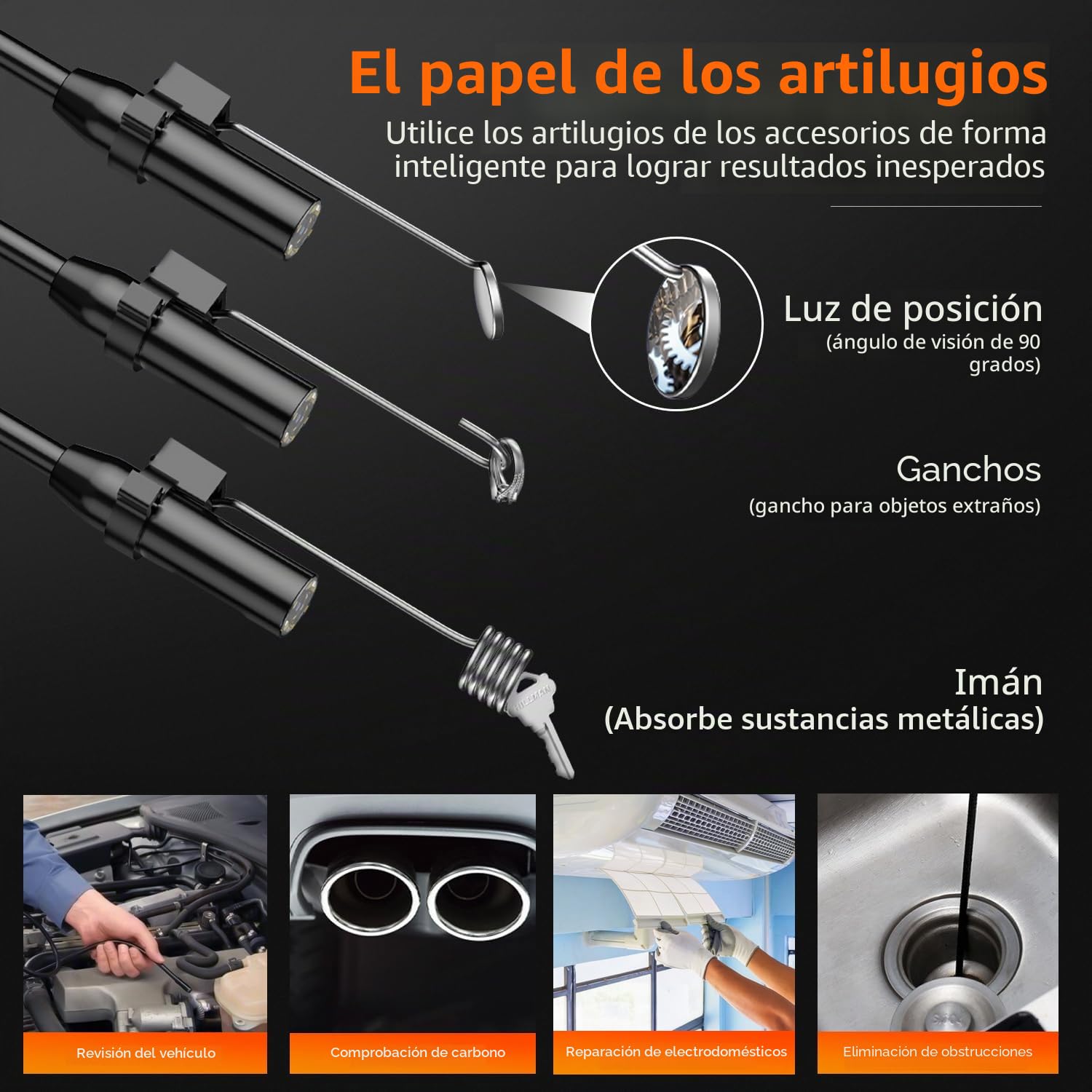 Endoscopio Camara de inspeccion, Qimic IP67 Impermeable endoscopio, Camara inspeccion tuberias con 8 Luces LED, Camara endoscopica, 32.8 FT/10m Cable Semi-Rígido