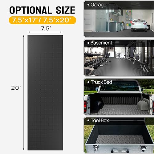 Miniatura 66 de TUFFIOM Tapete de suelo de garaje de 7.5 x 20 pies, placa de diamante gruesa de PVC, rollo de suelo para debajo del automóvil, alfombrillas