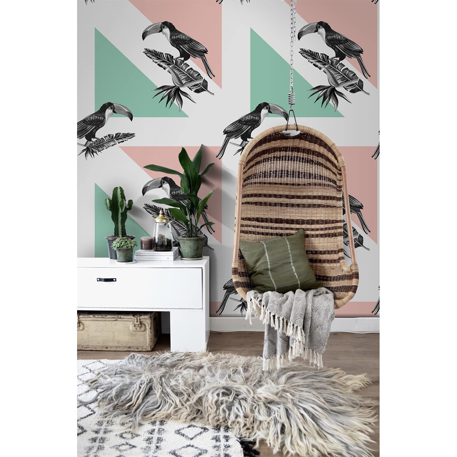 Papier Peint Toucan et Triangles Coloray - Décoration Murale Salon et Chambre 416x254cm