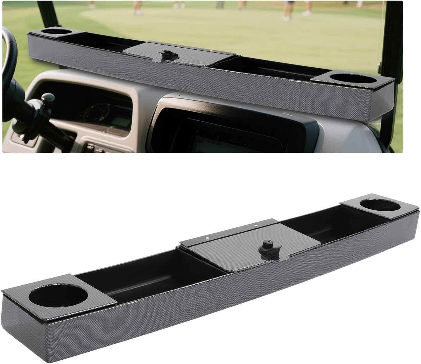 WUTIST Golf Cart Universal Front Dash Storage Tray Compatible Golf Cart Parts Plastic Carbon Fiber Color, Easy Installation