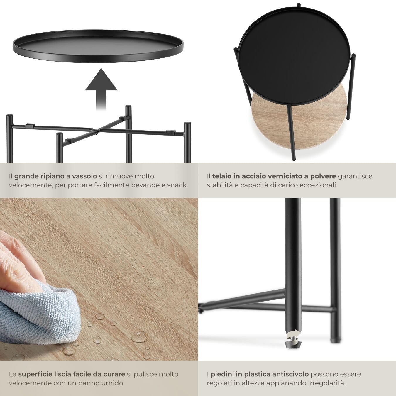 tectake® Tavolino Salotto Tondo 45,5x54,5cm, Tavolino da Divano o Comodino Stretto, Ripiano Vassoio, Soggiorno, Casa, Ufficio per Libri, Lampade, Computer Portatile, Bevande - Legno Industriale Chiaro