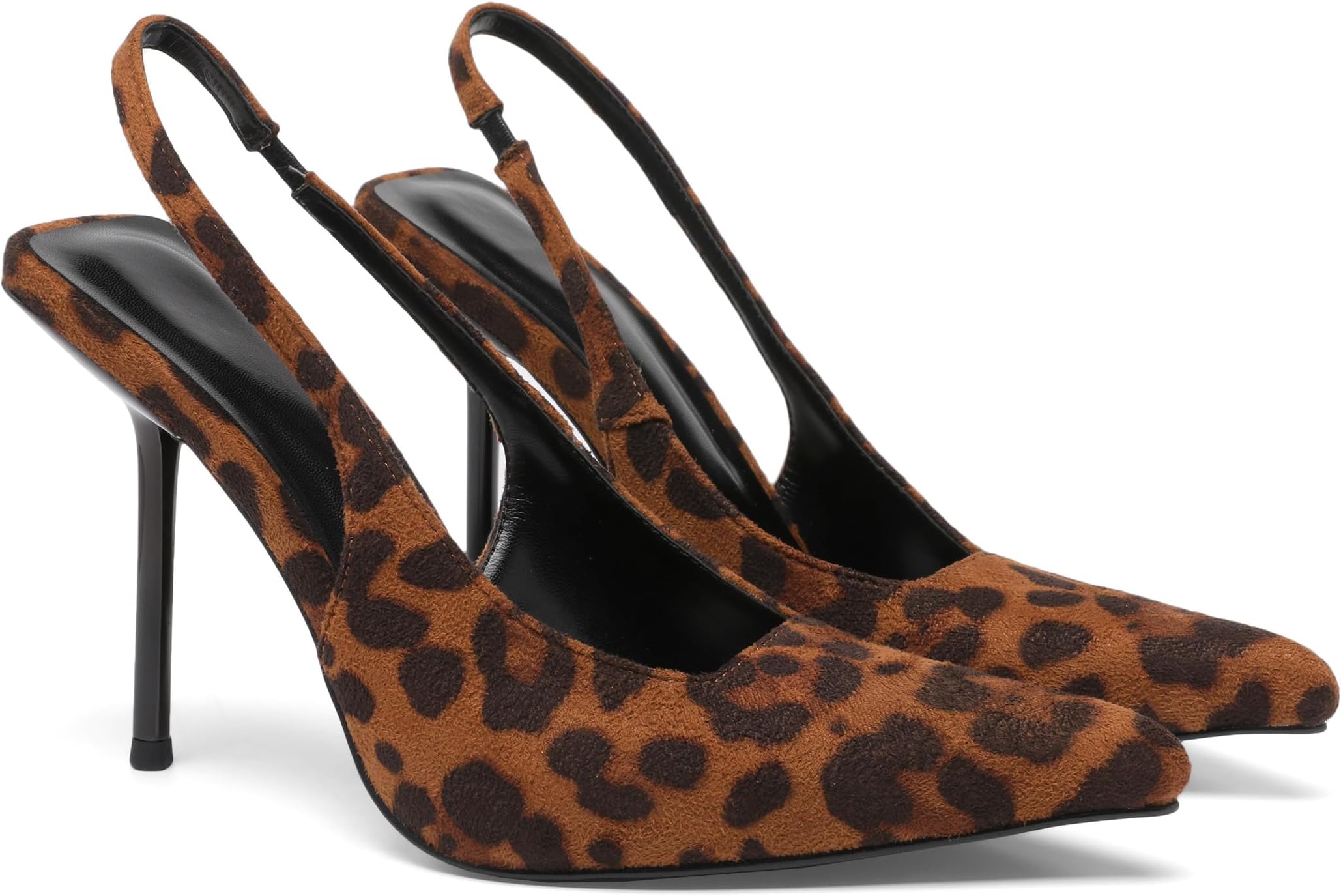 Women's Slingback Stiletto High Heels Pointed Toe Slip On Pumps Shoes Patent Leather Stretch Strap Backless Dress Heels